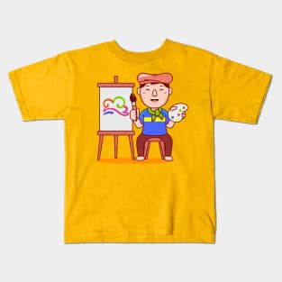 Cute Artist Cartoon Kids T-Shirt